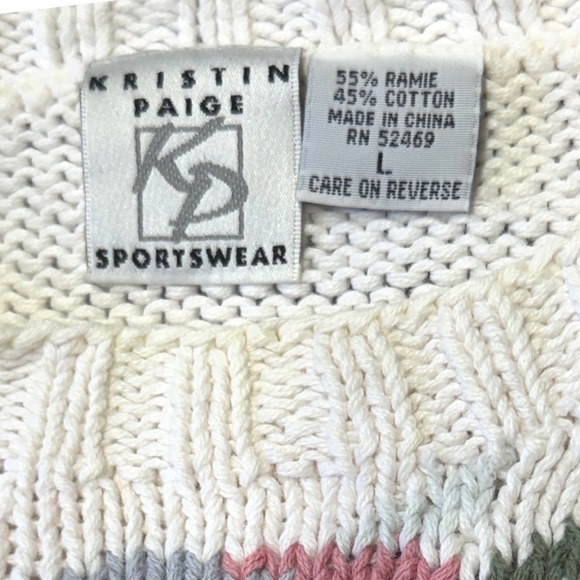 Vintage Kristin Paige floral knit sweater L cottagecore ramie cotton tapestry - Picture 3 of 5